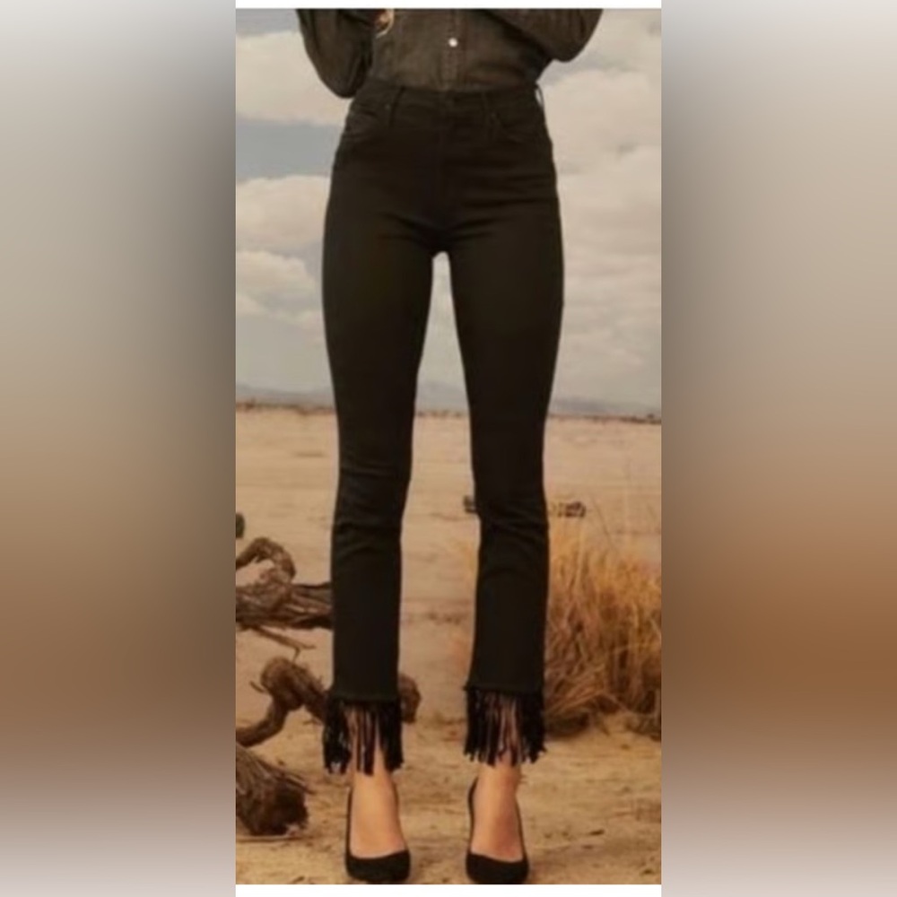 MOTHER Denim The High Waisted Rascal Crop Fray Jeans Black 25 EUC